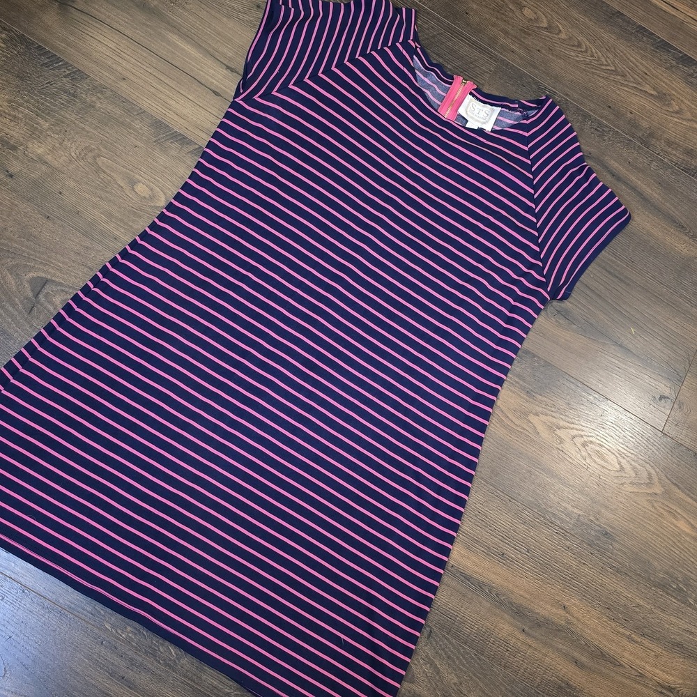 Sail to Sable Navy Pink Striped Cotton Knit Dress XL Preppy Nautical Coastal